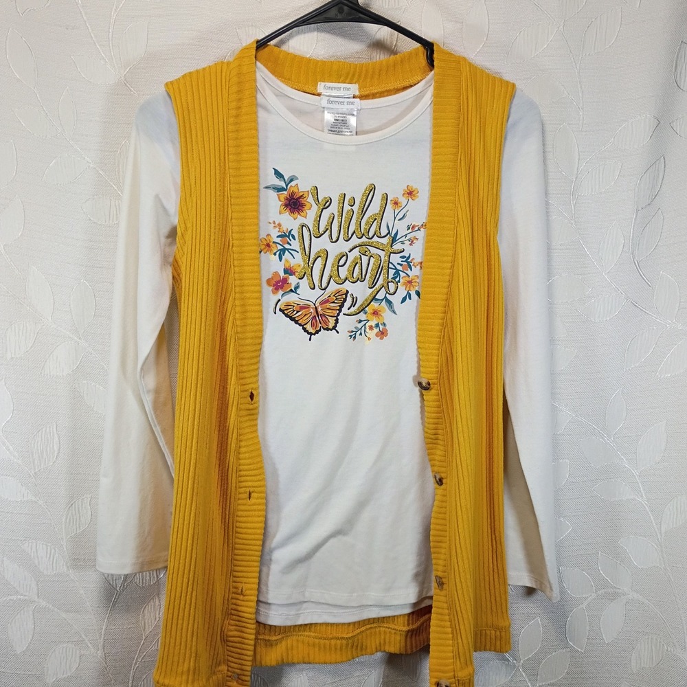 Forever Me Girls Yellow Ribbed Vest and Wild Heart Graphic Tee Set Size L 10/12
